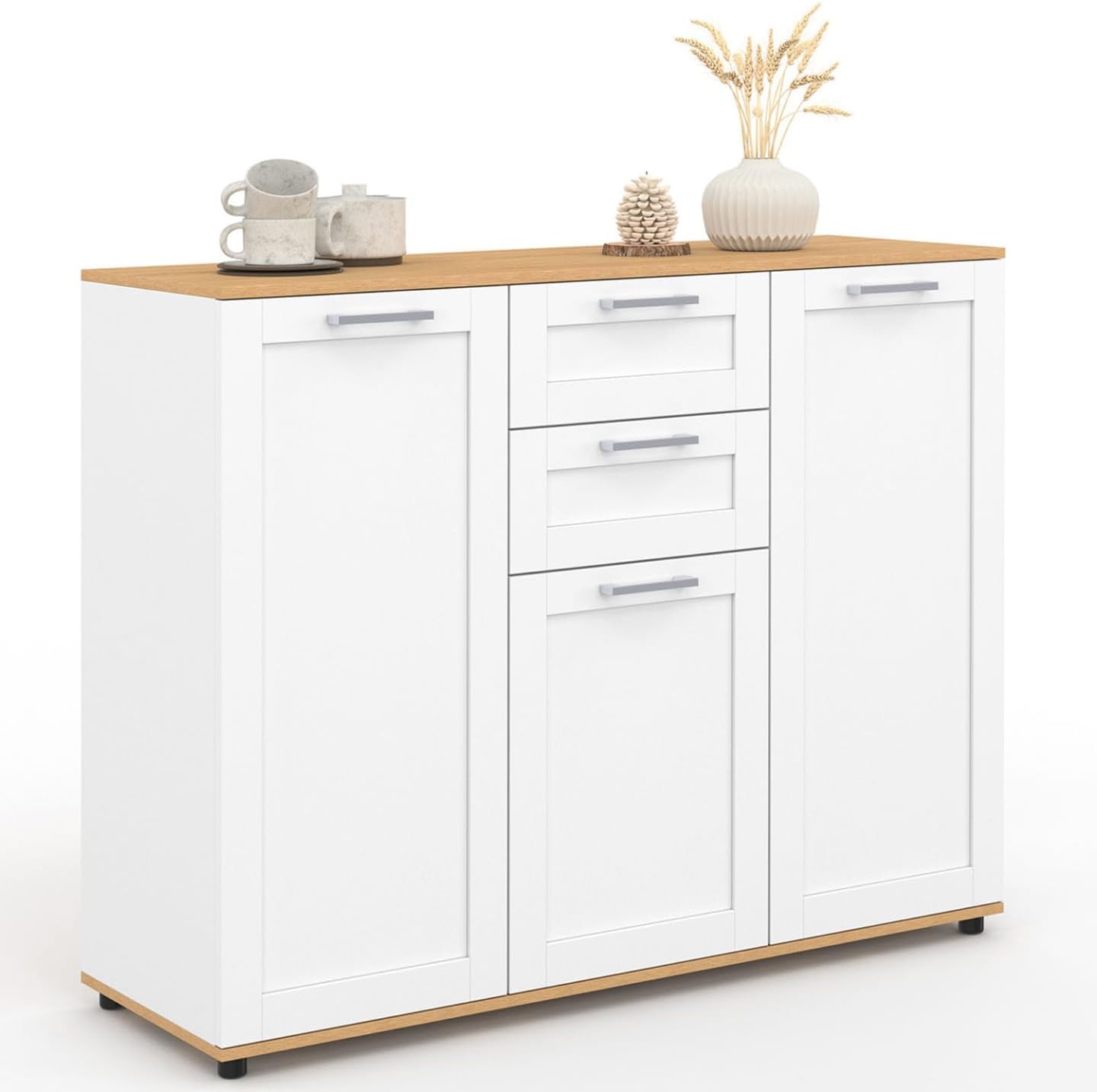 75,5 cm - avec une étagère ajustableDimensions façades des tiroirs: L – IDMarket, Blanc/Bois