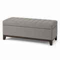 Banc de rangement en tissu gris avec pieds en bois