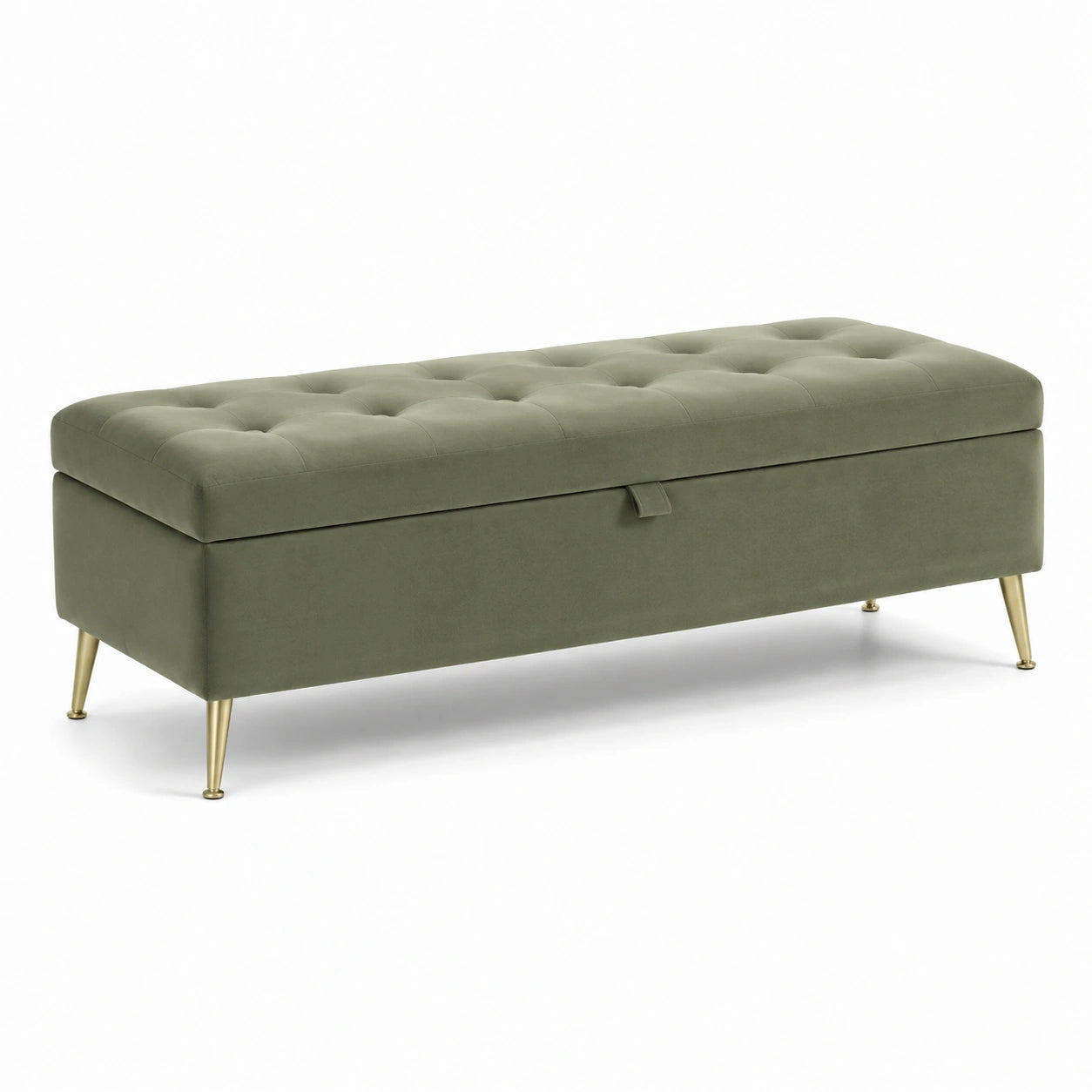Banc de rangement en velours avec pieds métalliques dorés 120 cm vert