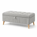 Banc de rangement en tissu côtelé gris avec pieds en bois