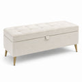 Banc de rangement en tissu polyester crème avec pieds en métal doré 120 cm