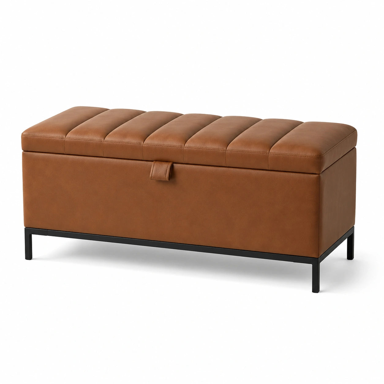 Banc en cuir synthétique marron avec rangement intérieur