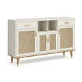 Buffet en bois et rotin blanc/beige 120x40x80cm