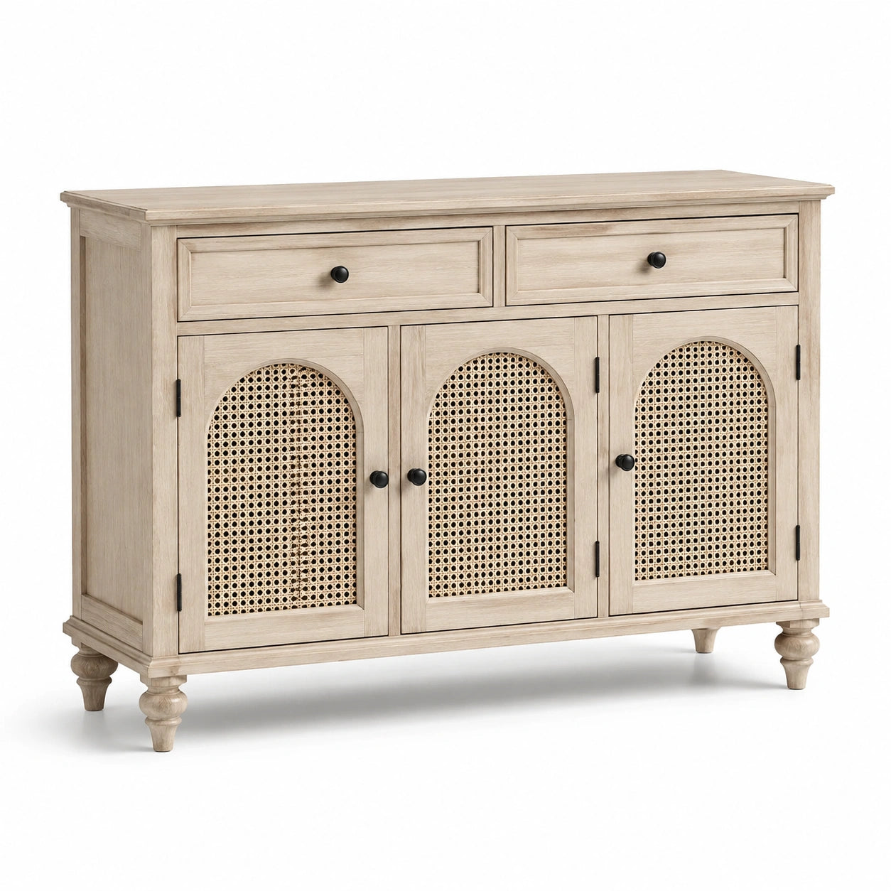 Buffet en bois avec portes en cannage 3 portes 2 tiroirs
