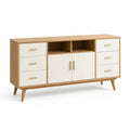 Buffet en bois et MDF chêne clair et blanc avec 6 tiroirs et 2 portes