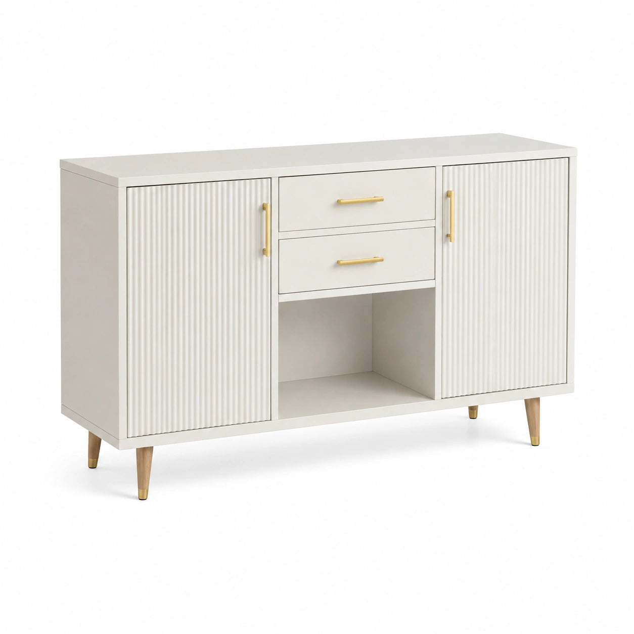 Buffet en bois MDF blanc avec poignées dorées 120x40x80 cm