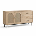 Buffet en bois et rotin avec trois tiroirs