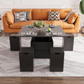 VOWNER Table Basse Relevable – avec Con 4 Tabourets, Table de Salon Multifonctionnelle 4 en 1, Noir, Plateau Relevable