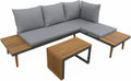 Salon de Jardin Anthracite et Gris modulable en Aluminium et Bois d'acacia. 4 Places. Sao – Ensemble salle à manger