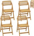 Chaises Rotin Salle à Manger avec Cadre en Bambou – Lot de 4 Chaise Pliante Bois – Chaises pliantes, RELAX4LIFE, Style Bohème