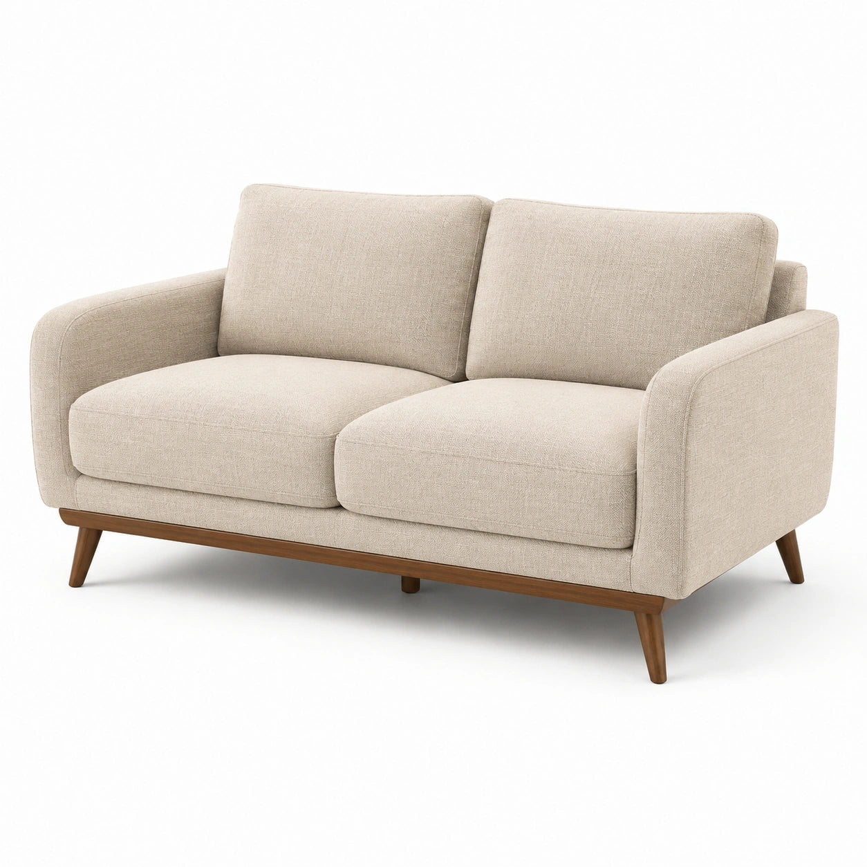 Canapé 2 places en bois et tissu lin beige