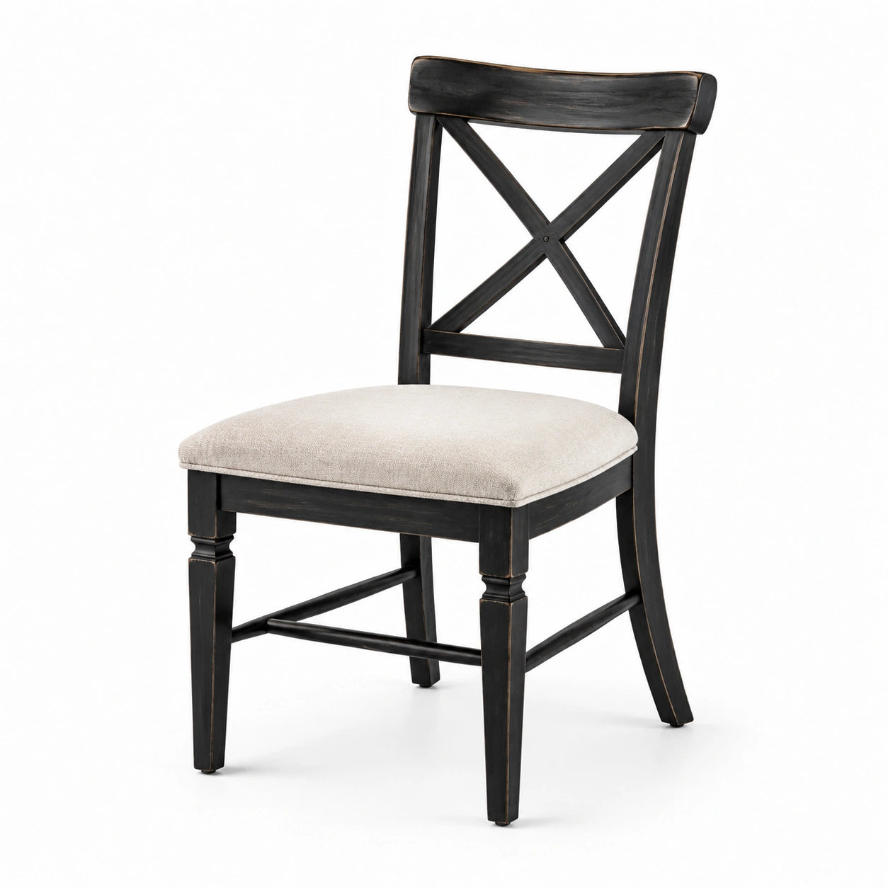 Chaise en bois noir avec siège en tissu beige