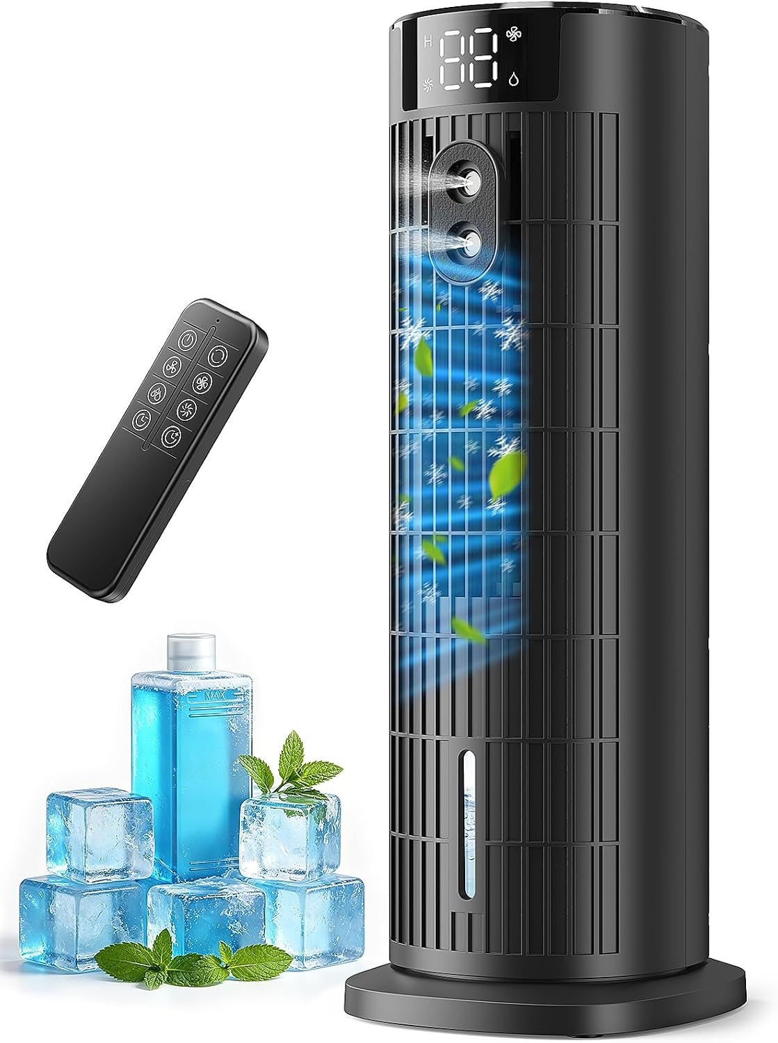 CoamoTrail Climatiseur Mobile Portable Sans Lames 2026 – Refroidisseur d'Air Portable avec Oscillation 90°, <35 dB, 4 Vitesses, Télécommande, Noir