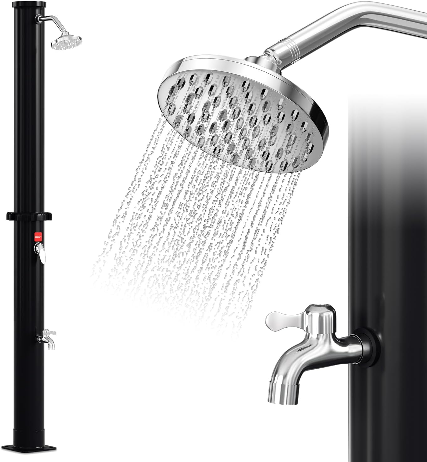 Douches de jardin – Randaco, Douche solaire de jardin 20 l - Eau chaude jusqu'à 60 °C - Sans raccordement électrique, Noir/Argent