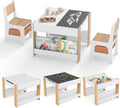 GOPLUS Table Enfant avec 2 Chaises – Table d'Activités pour 3-6 Ans avec Tableau Noir Double Face Amovible, Naturel