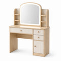 Coiffeuse en Bois de Frêne avec Miroir LED et Étagères