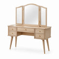 Coiffeuse en bois de chêne clair avec miroir triptyque et tiroirs