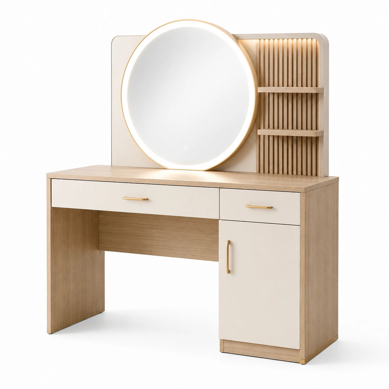 Coiffeuse en Bois avec Miroir LED et Étagères