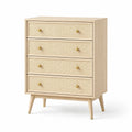 Commode en bois et rotin avec 4 tiroirs, beige
