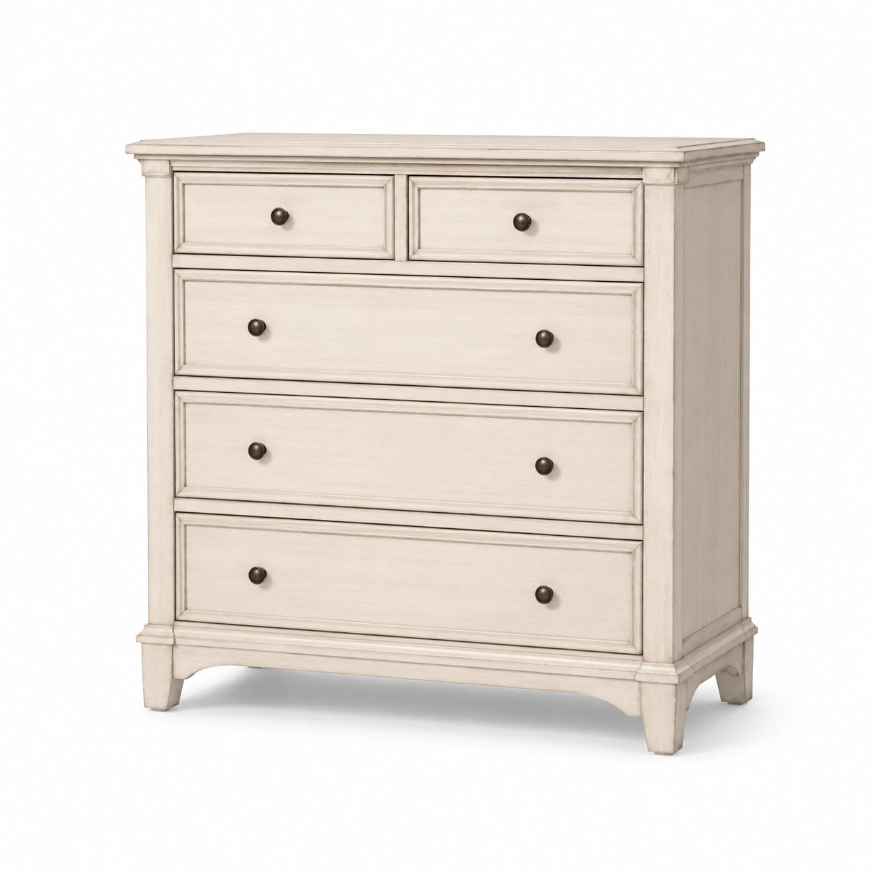 Commode 5 tiroirs en bois massif beige