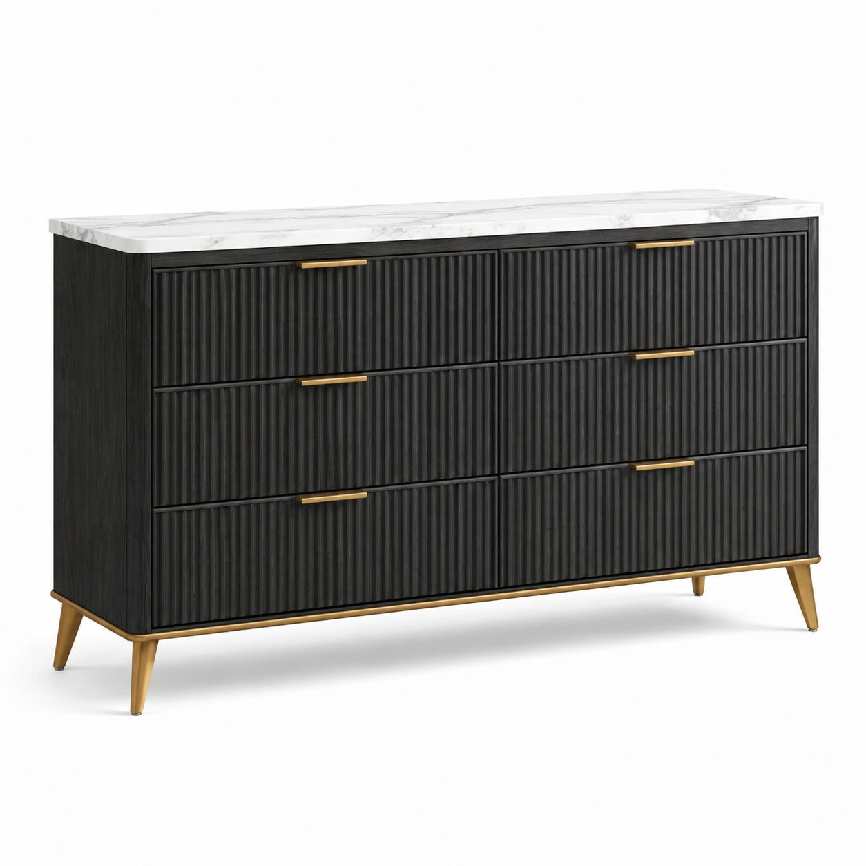 Commode en bois MDF avec marbre et pieds dorés 130x80x40 cm