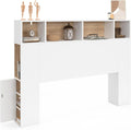 Têtes de lit – IDMarket, Tête de lit sur Pied Cleo 145 cm avec rangements fermés et niches Blanc et façon hêtre, Blanc/Hêtre