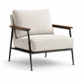 Fauteuil en métal avec coussins en lin beige et accoudoirs en bois