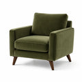 Fauteuil en velours vert foncé avec pieds en bois massif