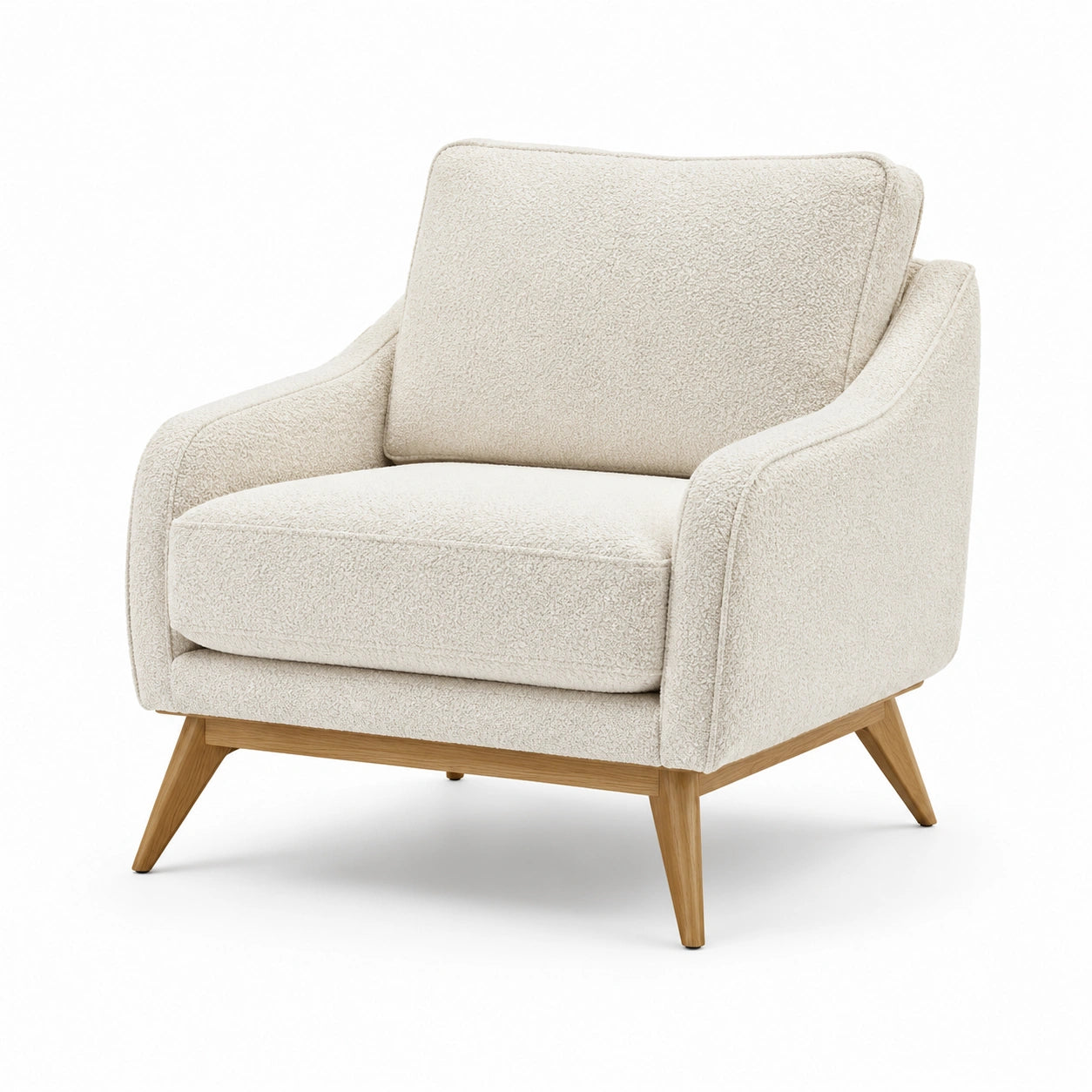 Fauteuil en bois et tissu bouclé crème