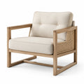 Fauteuil en bois avec accoudoirs en rotin et coussin en polyester beige