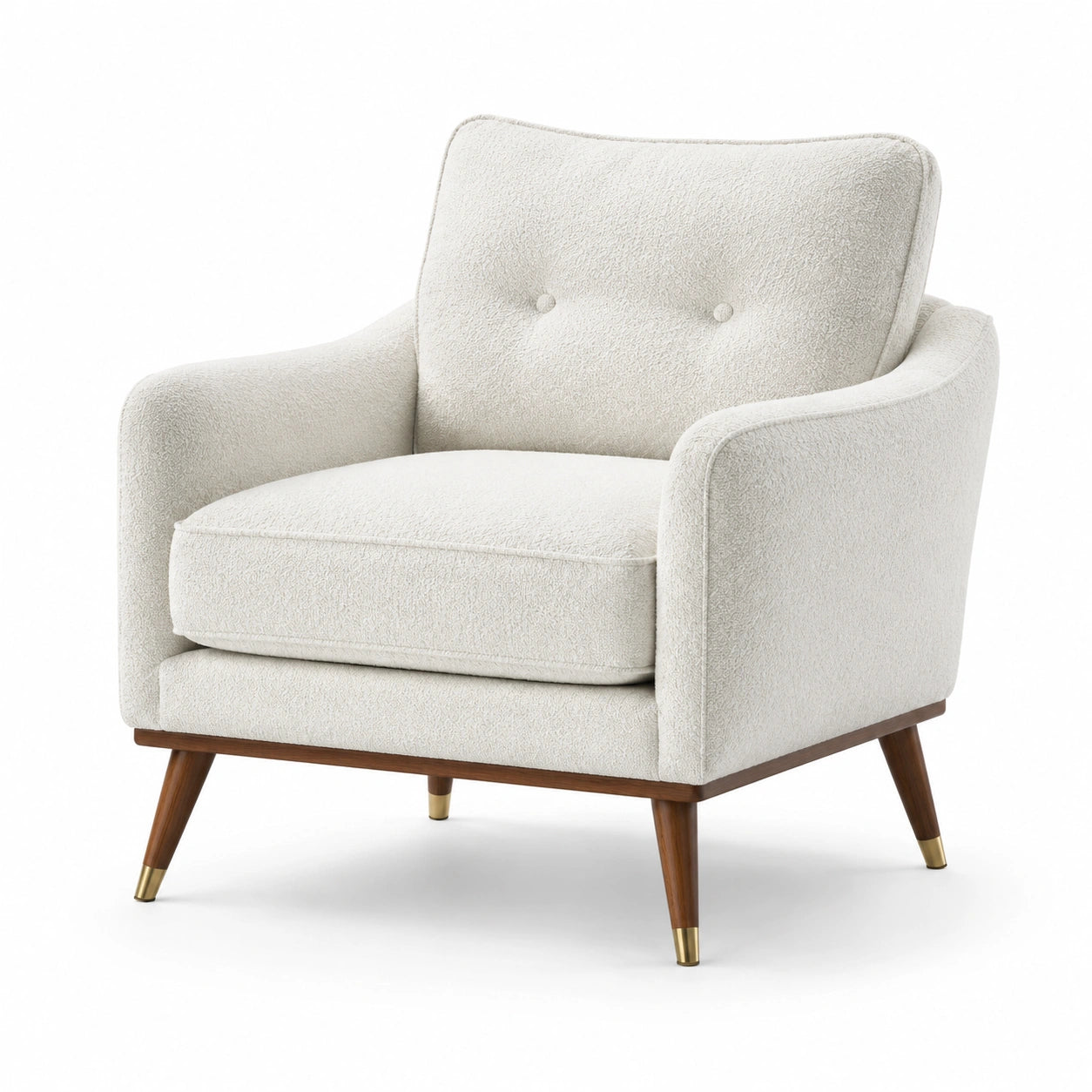 Fauteuil en bois avec tissu bouclé blanc