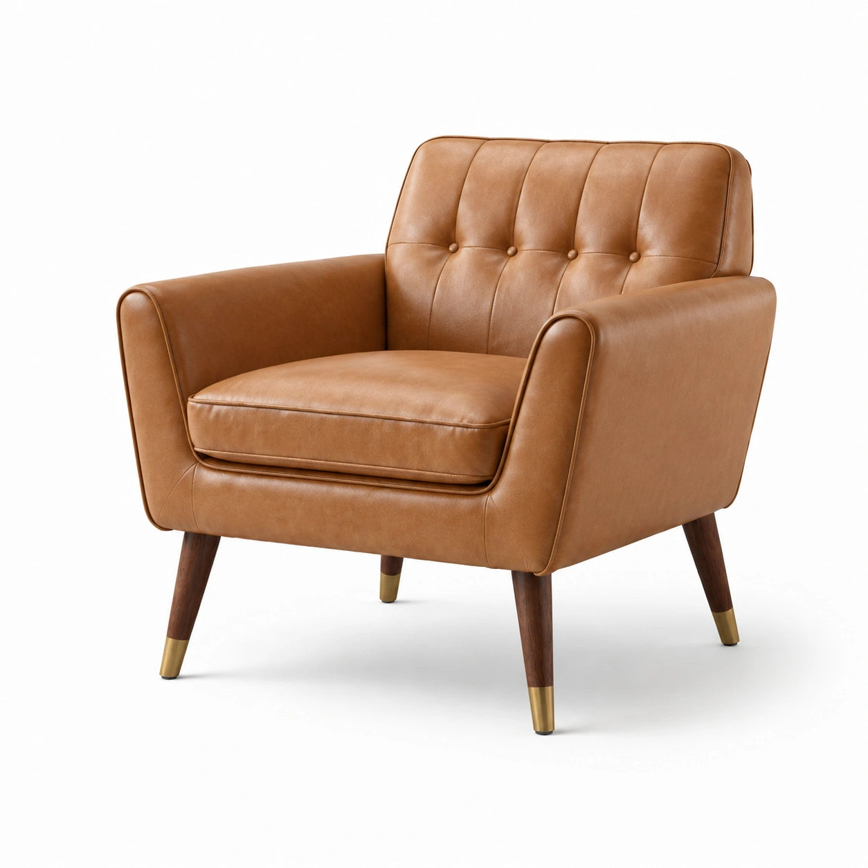 Fauteuil en cuir synthétique marron avec pieds en bois