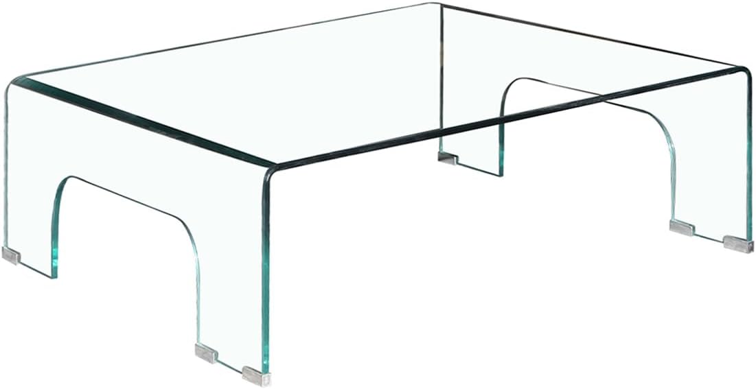 Meubletmoi Table Basse Carrée 90 x 90 cm en Verre Trempé avec Pieds Arqués en Verre Trempé - Design – Transparent