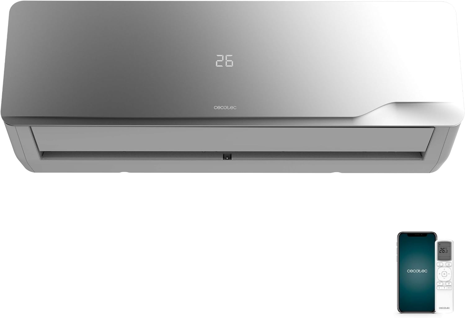 Climatiseur Split AirClima 12000 Wind Connected Inverter – Cecotec, 12000 BTU, 5 modes, 6 l/jour, déshumidificateur 21, minuterie 24h, Argent