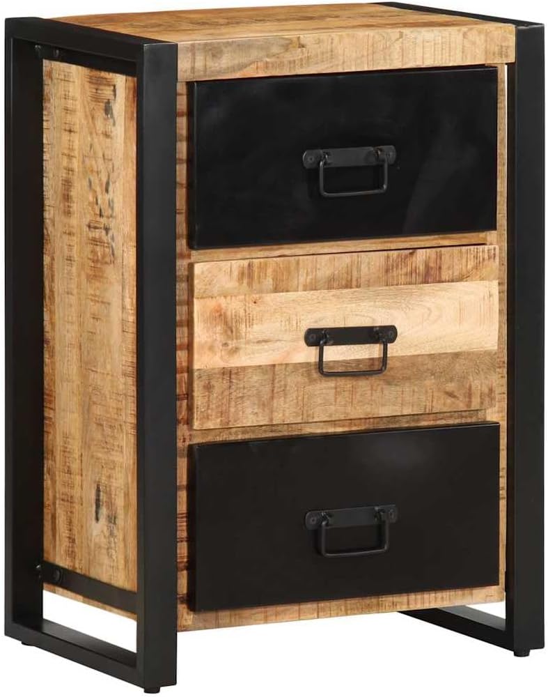 vidaXL Armoire à tiroir 50x35x70 cm Bois de manguier Massif Brut – Armoire avec tiroirs, Commode, classeur, Noir/Bois