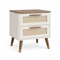 Table de chevet en bois avec tiroirs en rotin