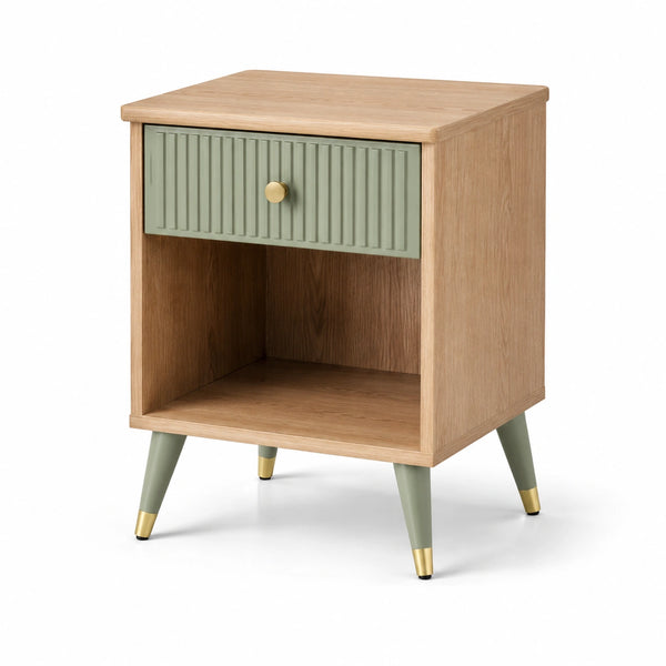 Table de chevet en bois et métal chêne et vert