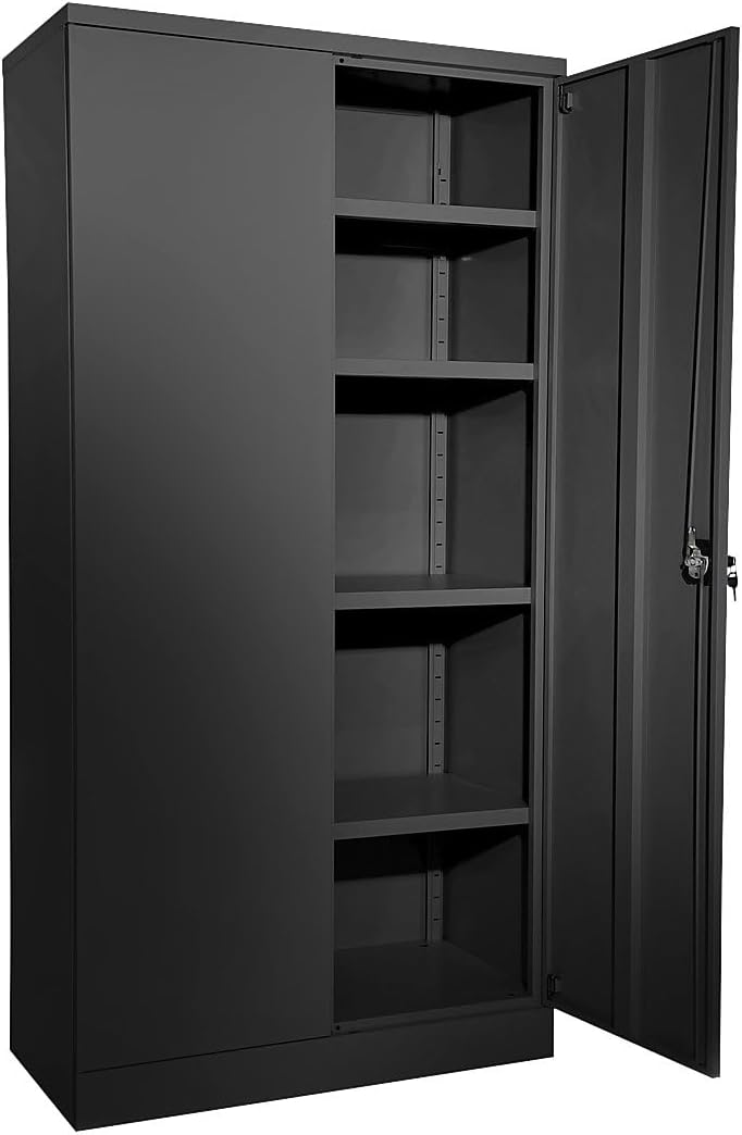 h x l x p 1950 x 915 x 421 mm – Armoire métallique Nilas – Placards à clés, EUROKRAFT, avec 4 tablettes, Noir Profond