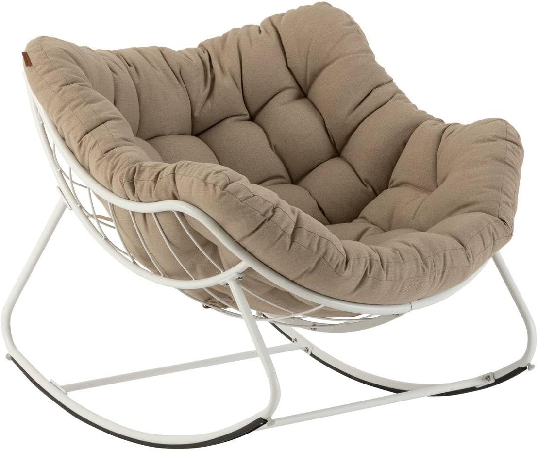 Hespéride – Fauteuils à bascule, HESPERIDE, 96x109x83 cm, Fauteuil Œuf à Bascule Paopao Beige et Blanc, Beige/Blanc