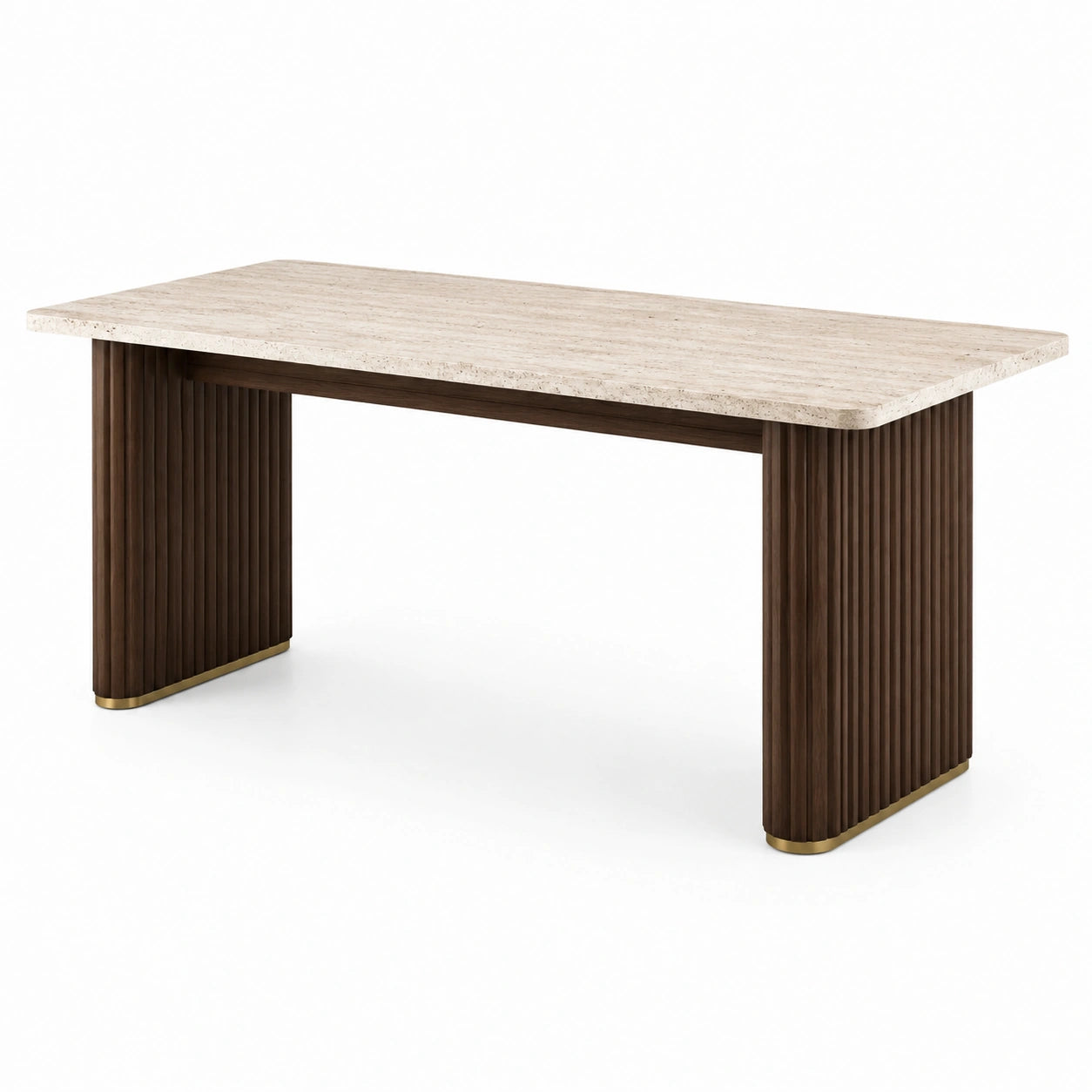 Table de salle à manger en travertin et bois marron 200x90x76 cm