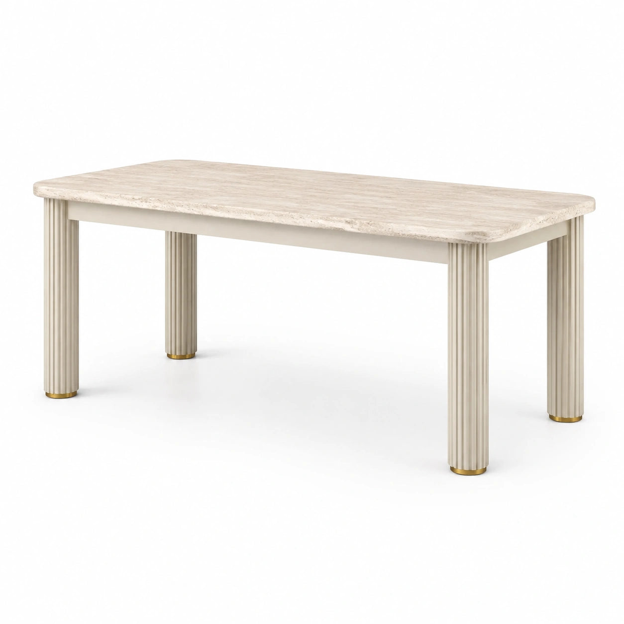 Table rectangulaire en travertin et métal avec pieds cannelés 180x90x75 cm