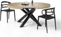 Tables – MOBILI FIVER, Table Ronde Extensible Emma, pour 4-6 Personnes, 120-160 cm, avec Pieds Noirs croisés, Chêne Naturel, Salon