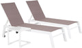 Set 2 Bains de Soleil Barbados en textilène Taupe et Aluminium Blanc + Table d'appoint. Transat – Happy Garden, Taupe/Blanc