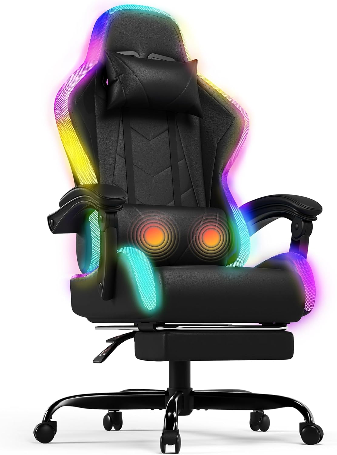 Fauteuil Gamer avec Appui-tête réglable – Chaise Gaming Ergonomique avec LED RGB – Chaises de Gamer, Devoko, 180 kg, Noir