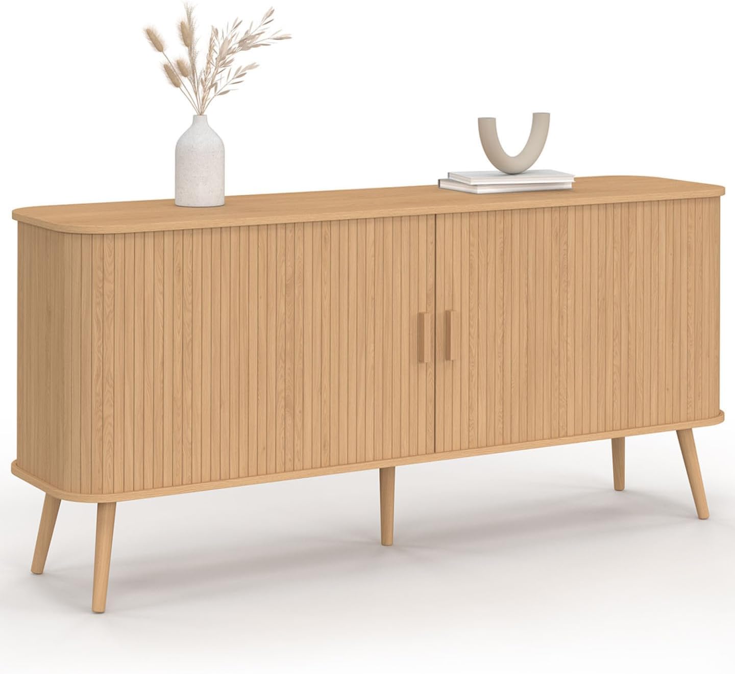 IDMarket Buffet 160 cm Romie XXL Effet Lattes 2 Portes coulissantes – dimensions indiquées, Bois Clair