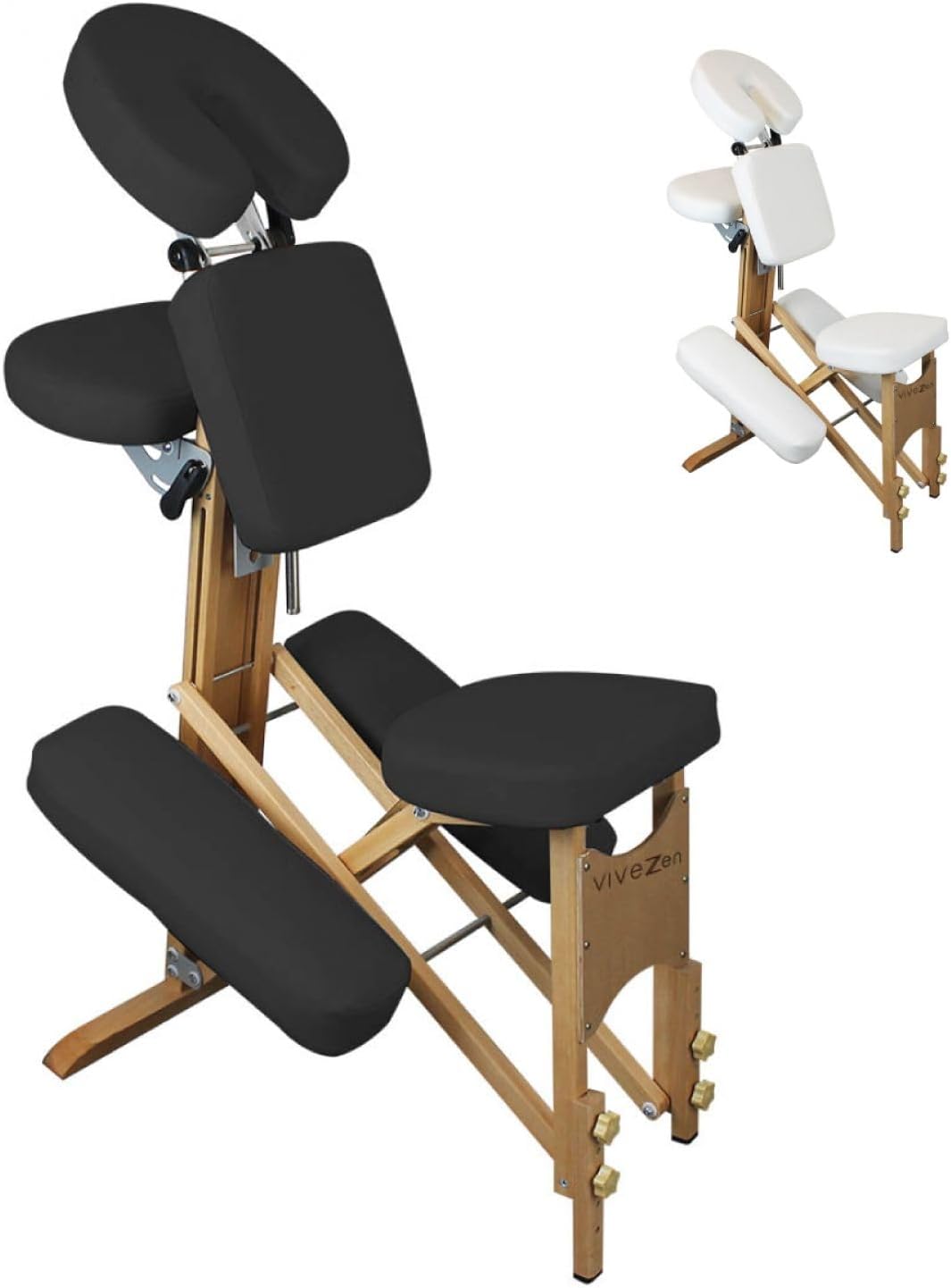 Vivezen Chaise de Massage en Bois Pliable avec Sac de Transport - 2 Coloris – Elle pèse moins de 10 kilos et, Noir/Blanc