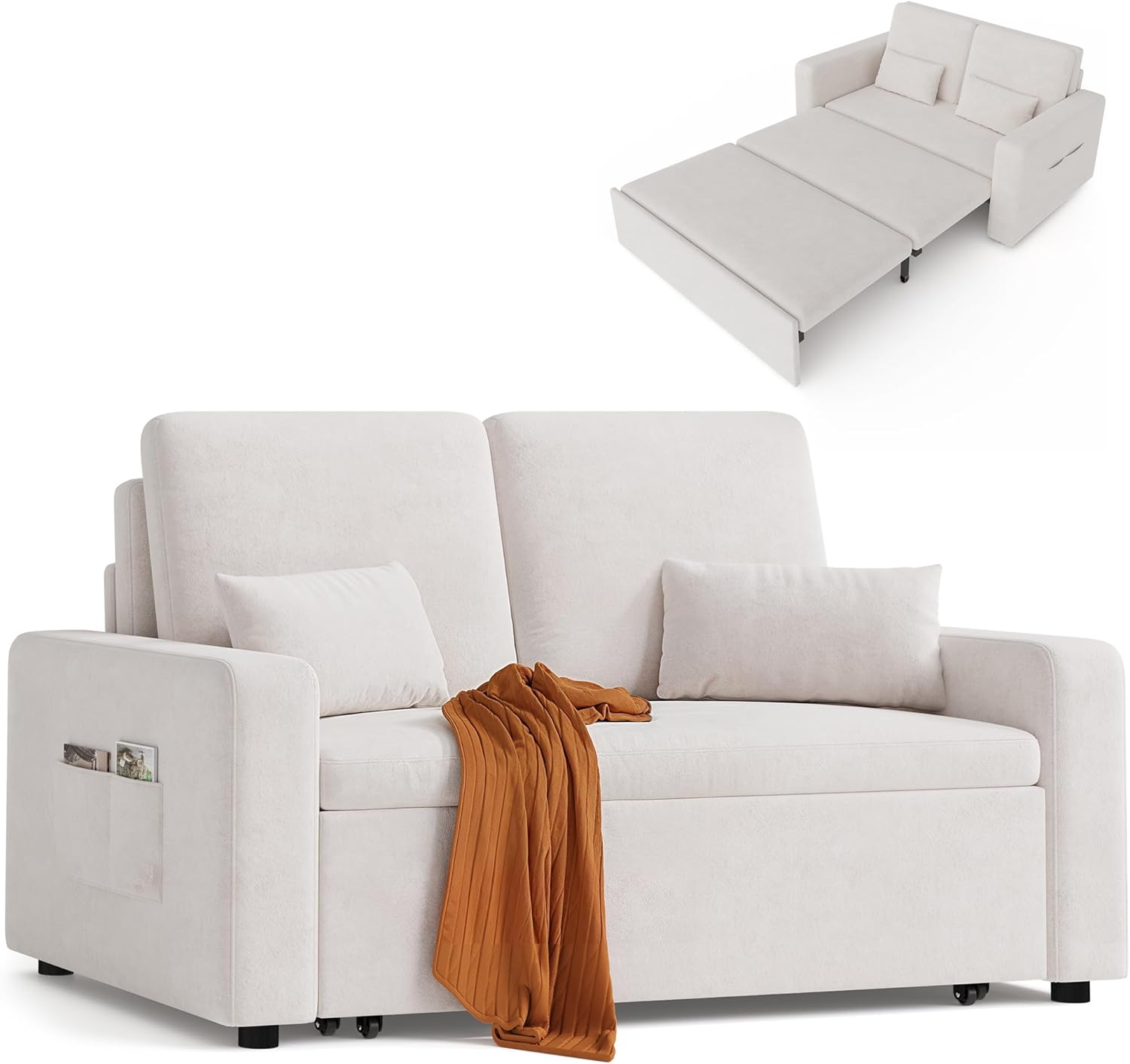Xbro Canapé-lit – avec fonction de sommeil, 147 x 196 x 87 cm, 2 places, extensible, canapé-lit moderne, en velours beige
