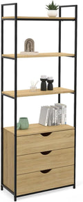 IDMarket Etagère bibliothèque 4 Niveaux avec 3 tiroirs Detroit Design Industriel 170 cm – Chêne/Noir