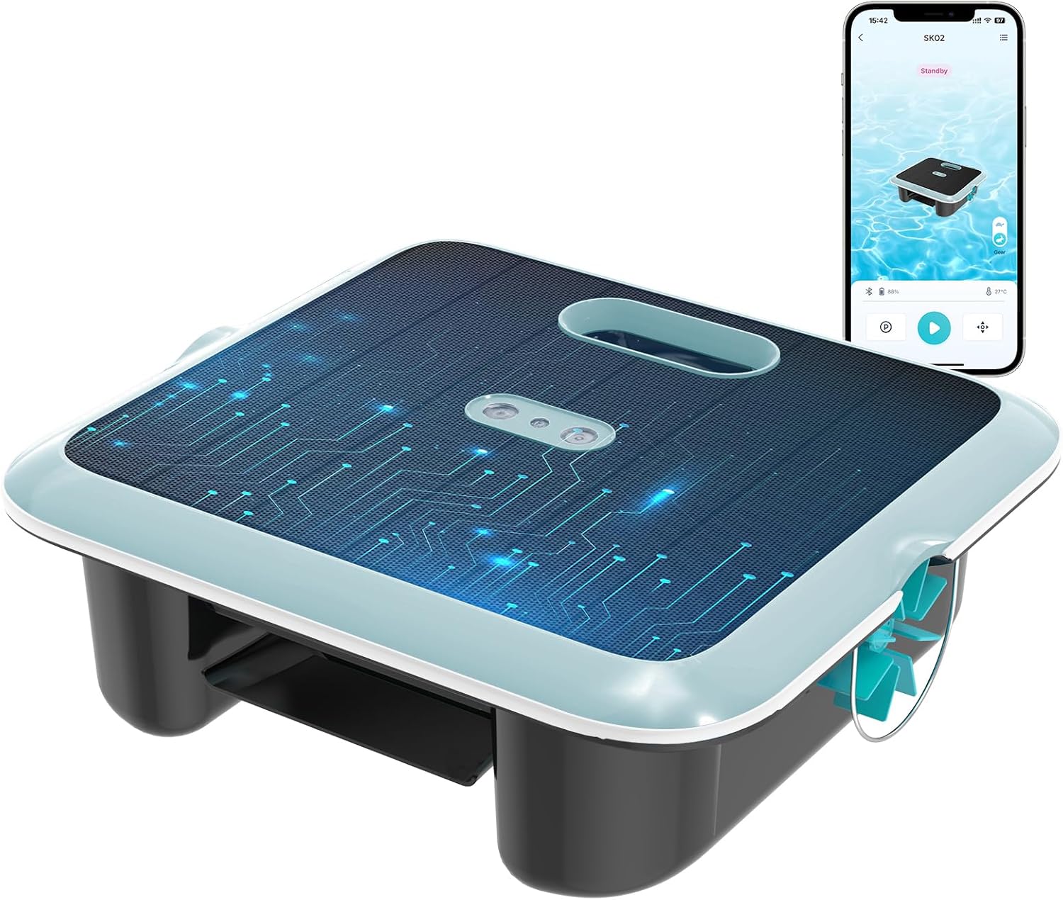 Pleco SK02 Robot Nettoyeur Skimmer Solaire de Surface Piscine – Upgrade 2026 – Systèmes de nettoyage automatique, Double Recharge
