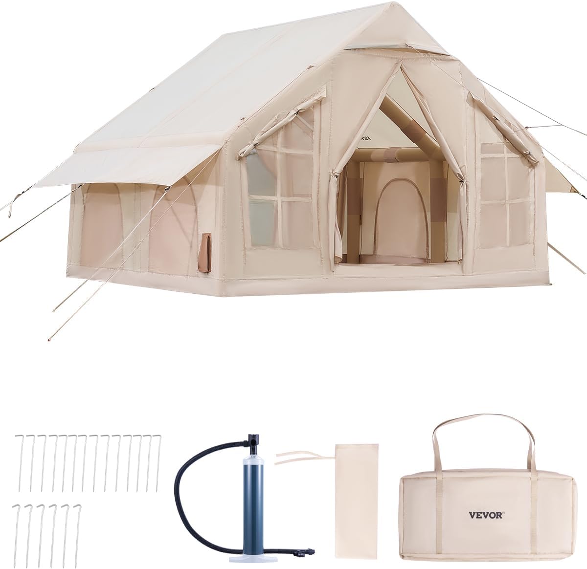 Tente de Camping Gonflable Tente de Glamping 3 à 12 Personnes Oxford 300D Facile à Installer – Tentes, VEVOR, Beige